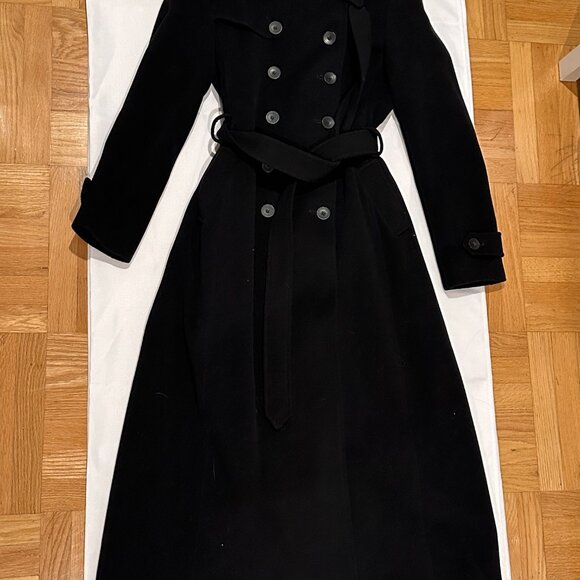 DKNY Long Double-Breasted Wool & Cashmere Blend Trench Coat – Black – Size 6 - Picture 3 of 6